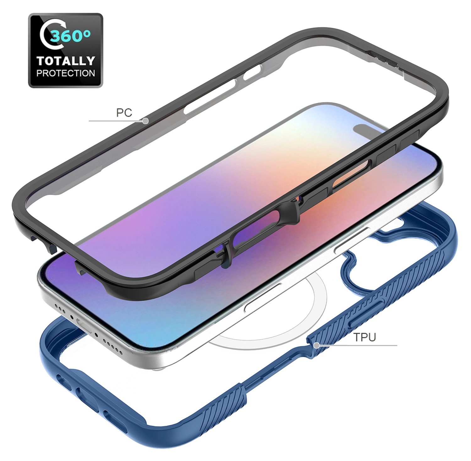 Apple iPhone 17 Hoesje Full Protect 360° Cover met MagSafe Blauw afbeelding 3