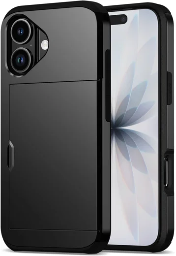Apple iPhone 17 Hoesje met Slider Kaarthouder Back Cover Zwart afbeelding 1