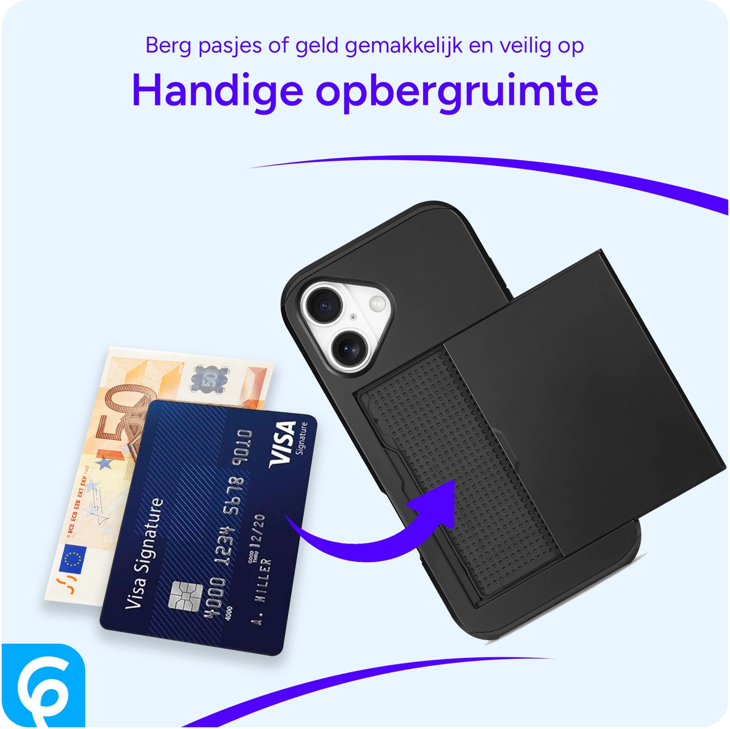 Apple iPhone 17 Hoesje met Slider Kaarthouder Back Cover Zwart afbeelding 7