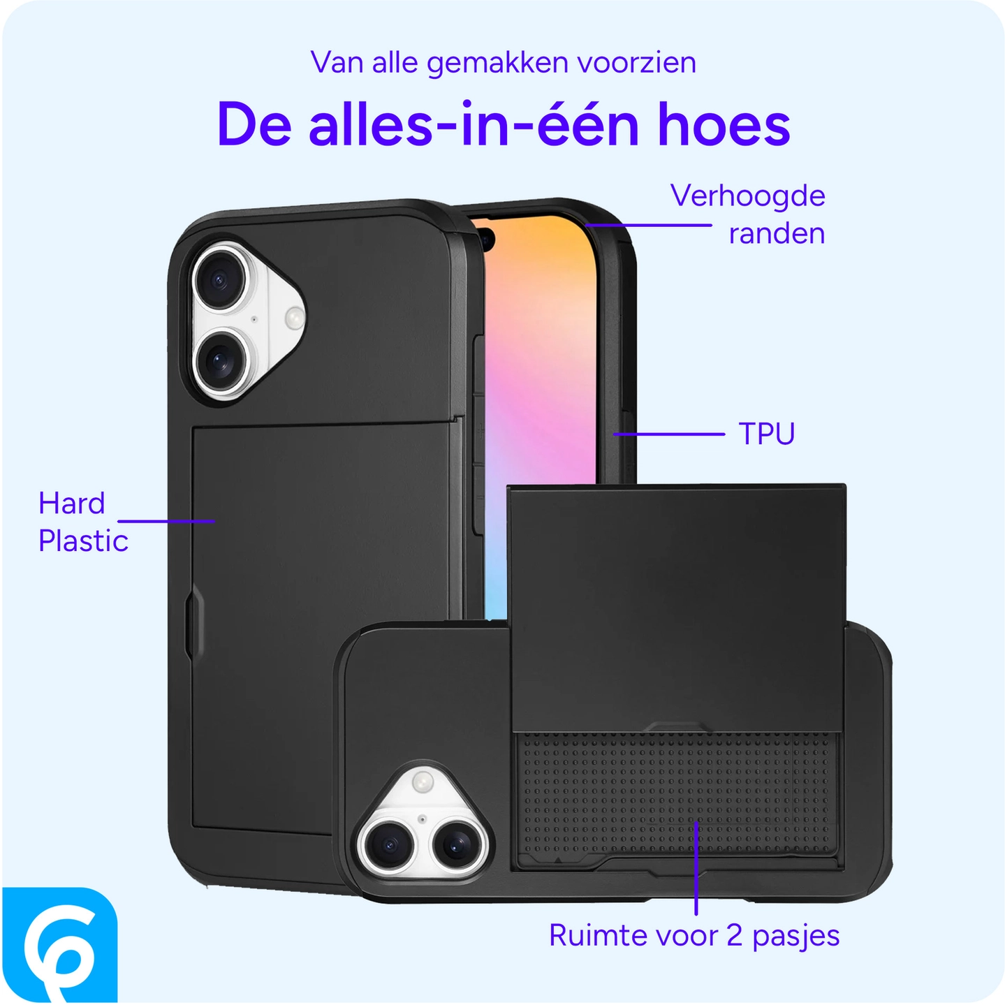 Apple iPhone 17 Hoesje met Slider Kaarthouder Back Cover Zwart afbeelding 9