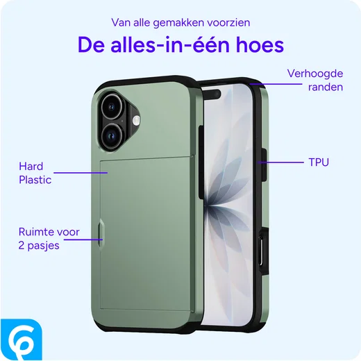 Apple iPhone 17 Hoesje met Slider Kaarthouder Back Cover Groen afbeelding 9