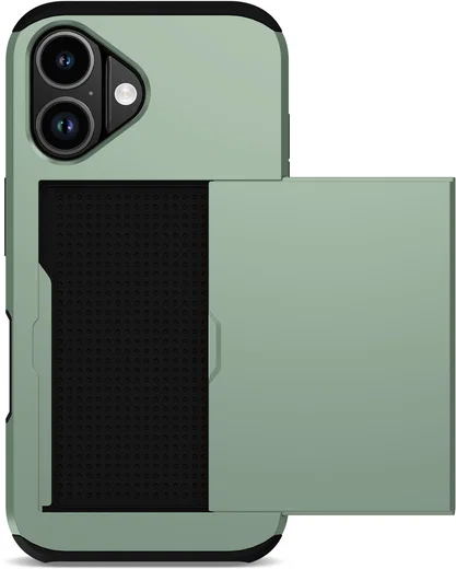 Apple iPhone 17 Hoesje met Slider Kaarthouder Back Cover Groen afbeelding 2