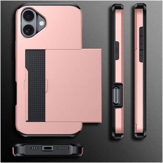Apple iPhone 17 Hoesje met Slider Kaarthouder Back Cover Roze afbeelding 11