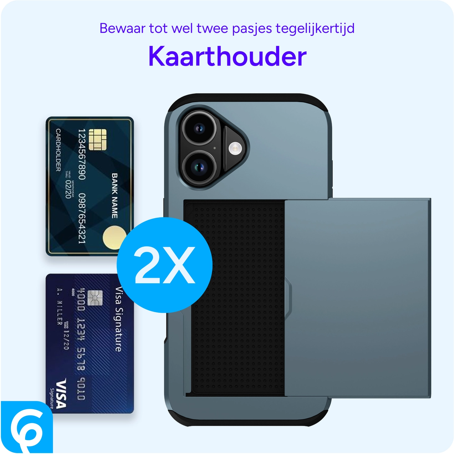 Apple iPhone 17 Hoesje met Slider Kaarthouder Back Cover Blauw afbeelding 11
