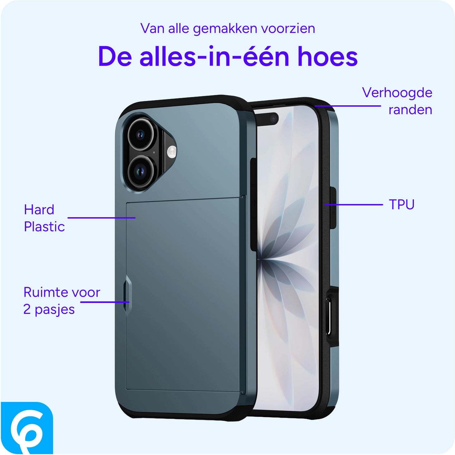 Apple iPhone 17 Hoesje met Slider Kaarthouder Back Cover Blauw afbeelding 6