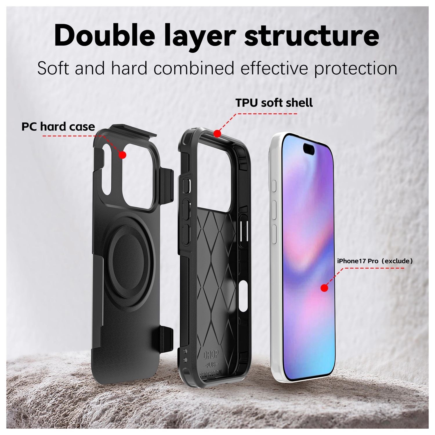Apple iPhone 17 Pro Hoesje Dual-Layer Hybride Back Cover met MagSafe Zwart afbeelding 9