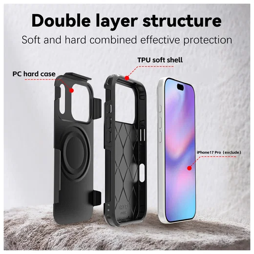 Apple iPhone 17 Pro Hoesje Dual-Layer Hybride Back Cover met MagSafe Zwart afbeelding 9