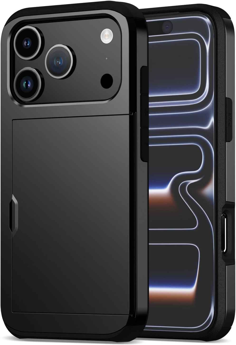 Apple iPhone 17 Pro Hoesje met Slider Kaarthouder Back Cover Zwart afbeelding 1