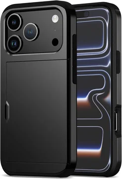 Apple iPhone 17 Pro Hoesje met Slider Kaarthouder Back Cover Zwart