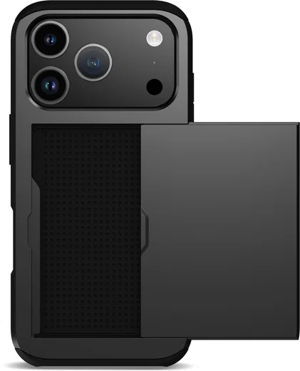 Apple iPhone 17 Pro Hoesje met Slider Kaarthouder Back Cover Zwart afbeelding 12