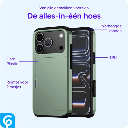 Apple iPhone 17 Pro Hoesje met Slider Kaarthouder Back Cover Groen afbeelding 6
