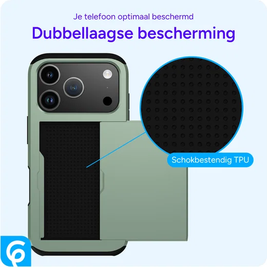 Apple iPhone 17 Pro Hoesje met Slider Kaarthouder Back Cover Groen afbeelding 10