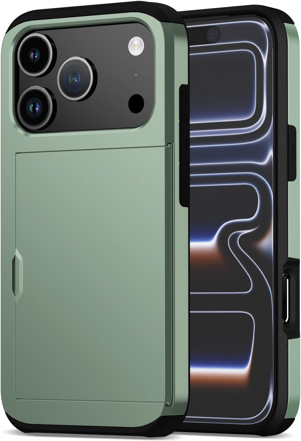 Apple iPhone 17 Pro Hoesje met Slider Kaarthouder Back Cover Groen afbeelding 1
