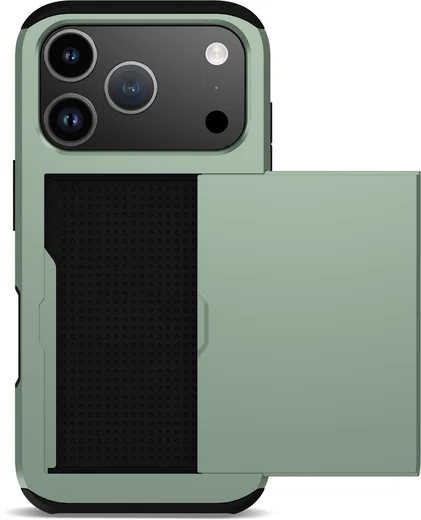 Apple iPhone 17 Pro Hoesje met Slider Kaarthouder Back Cover Groen afbeelding 12