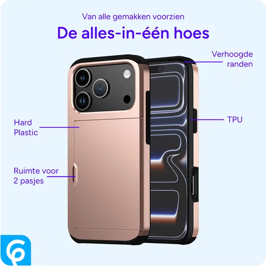 Apple iPhone 17 Pro Hoesje met Slider Kaarthouder Back Cover Roze afbeelding 6