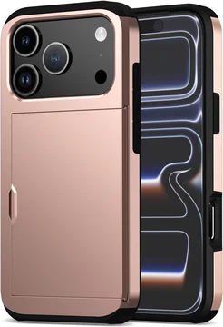 Apple iPhone 17 Pro Hoesje met Slider Kaarthouder Back Cover Roze