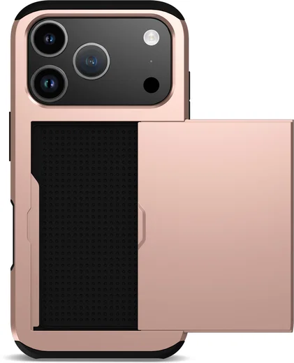 Apple iPhone 17 Pro Hoesje met Slider Kaarthouder Back Cover Roze afbeelding 12