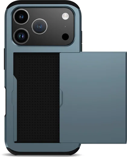 Apple iPhone 17 Pro Hoesje met Slider Kaarthouder Back Cover Blauw afbeelding 12