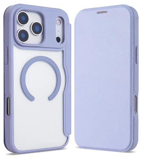 Apple iPhone 17 Pro Hoesje met MagSafe Book Case Transparant Paars afbeelding 2