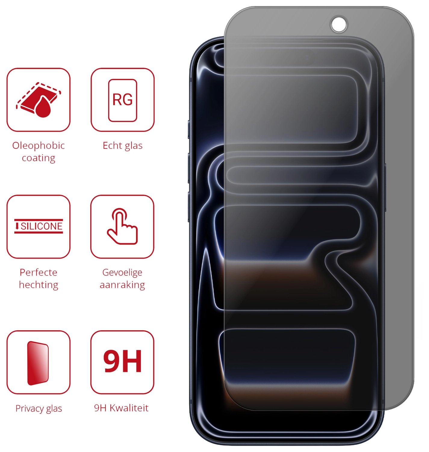 Rosso iPhone 17 Pro 9H Tempered Glass Screen Protector Privacy afbeelding 2