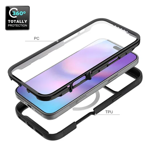 Apple iPhone 17 Pro Max Hoesje Full Protect 360° Cover met MagSafe Zwart afbeelding 2