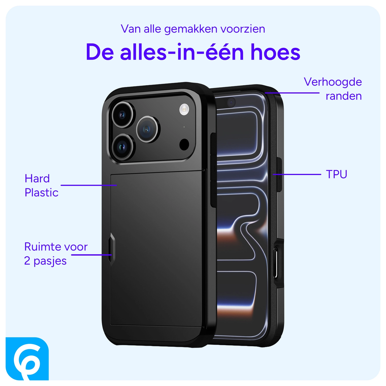 Apple iPhone 17 Pro Max Hoesje met Slider Kaarthouder Back Cover Zwart afbeelding 4