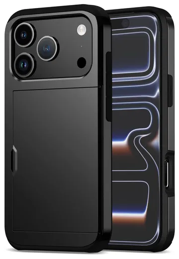 Apple iPhone 17 Pro Max Hoesje met Slider Kaarthouder Back Cover Zwart afbeelding 1