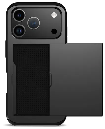 Apple iPhone 17 Pro Max Hoesje met Slider Kaarthouder Back Cover Zwart afbeelding 9