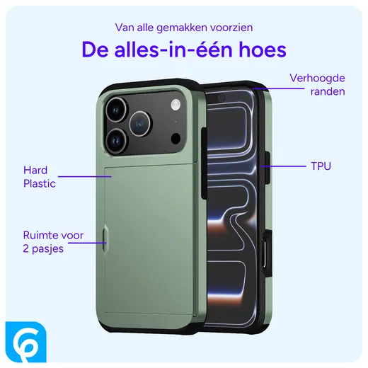 Apple iPhone 17 Pro Max Hoesje met Slider Kaarthouder Back Cover Groen afbeelding 4
