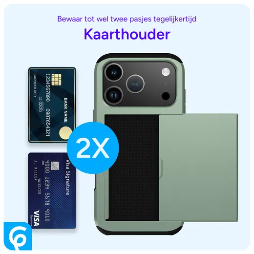 Apple iPhone 17 Pro Max Hoesje met Slider Kaarthouder Back Cover Groen afbeelding 5