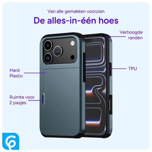 Apple iPhone 17 Pro Max Hoesje met Slider Kaarthouder Back Cover Blauw afbeelding 4