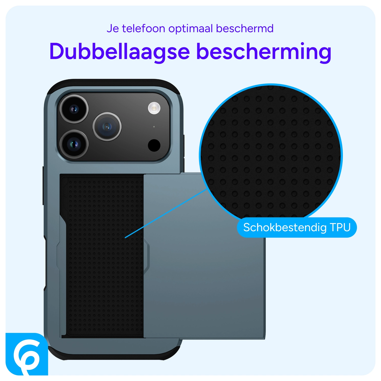 Apple iPhone 17 Pro Max Hoesje met Slider Kaarthouder Back Cover Blauw afbeelding 7