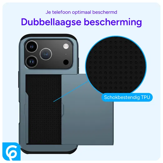 Apple iPhone 17 Pro Max Hoesje met Slider Kaarthouder Back Cover Blauw afbeelding 7