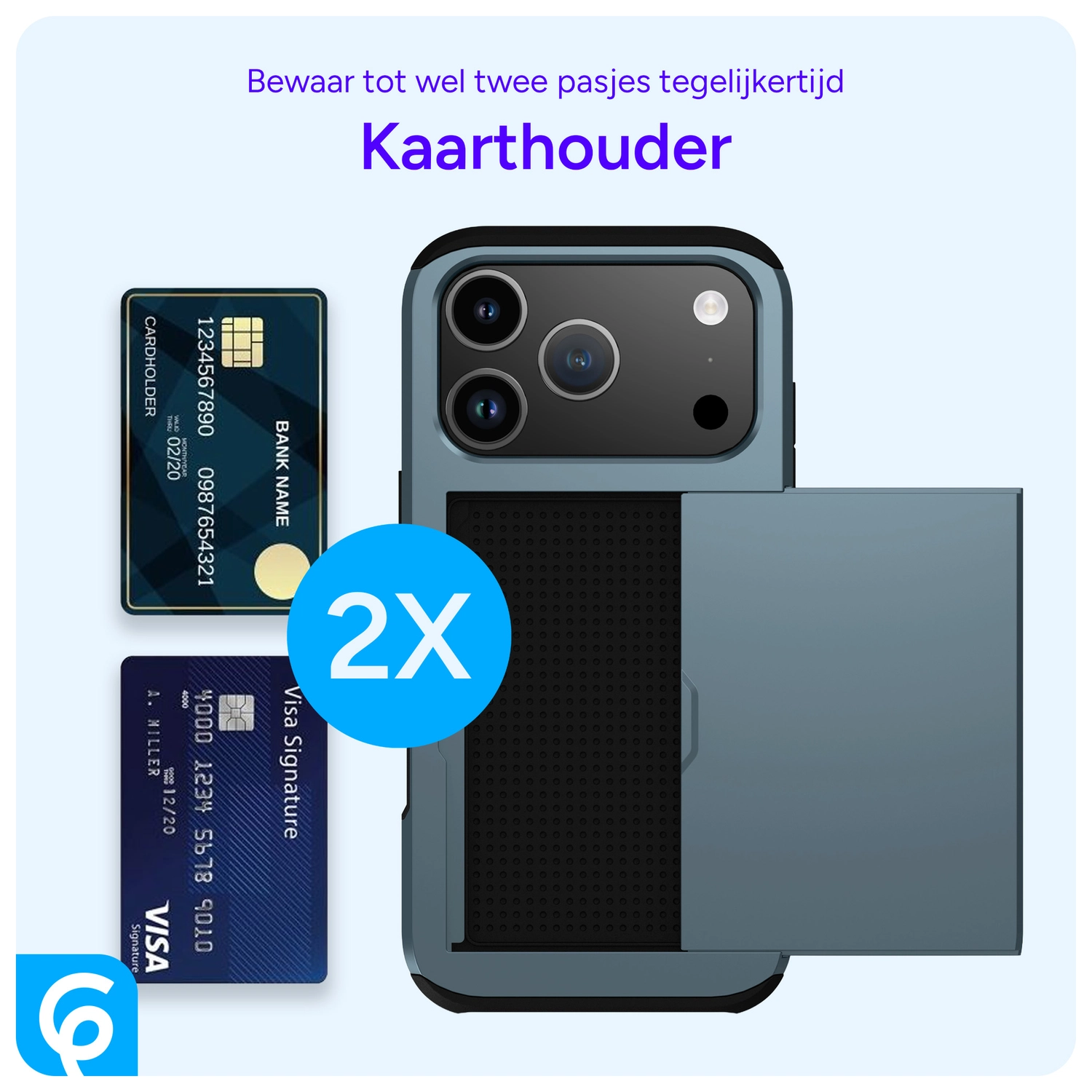 Apple iPhone 17 Pro Max Hoesje met Slider Kaarthouder Back Cover Blauw afbeelding 8