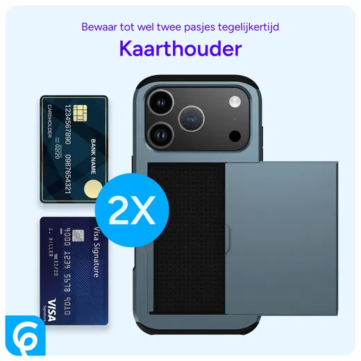 Apple iPhone 17 Pro Max Hoesje met Slider Kaarthouder Back Cover Blauw afbeelding 8