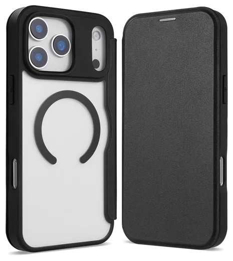 Apple iPhone 17 Pro Max Hoesje met MagSafe Book Case Transparant Zwart afbeelding 2