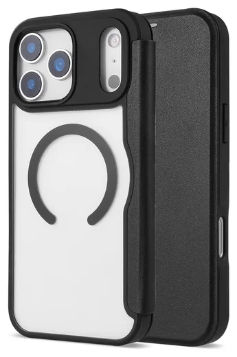 Apple iPhone 17 Pro Max Hoesje met MagSafe Book Case Transparant Zwart afbeelding 3