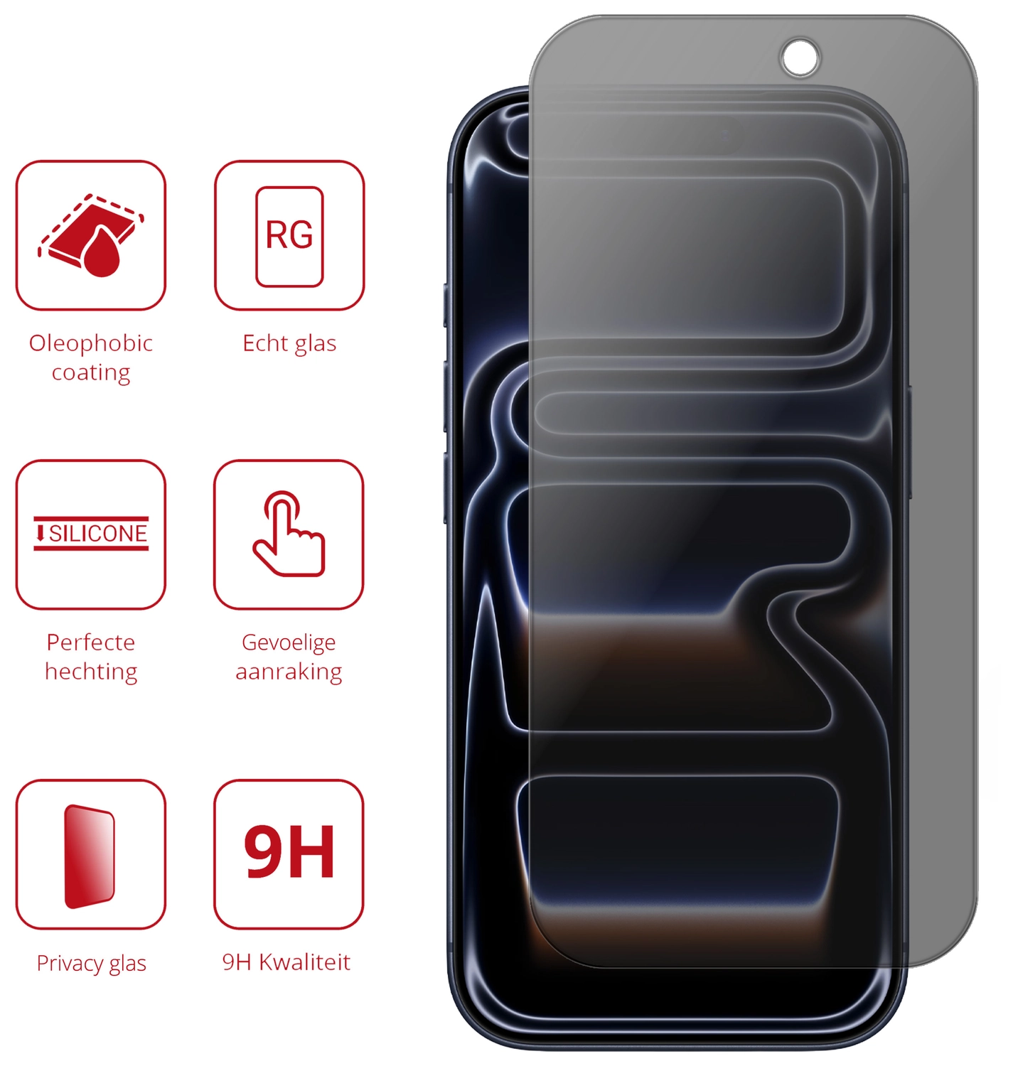 Rosso iPhone 17 Pro Max 9H Tempered Glass Screen Protector Privacy afbeelding 2