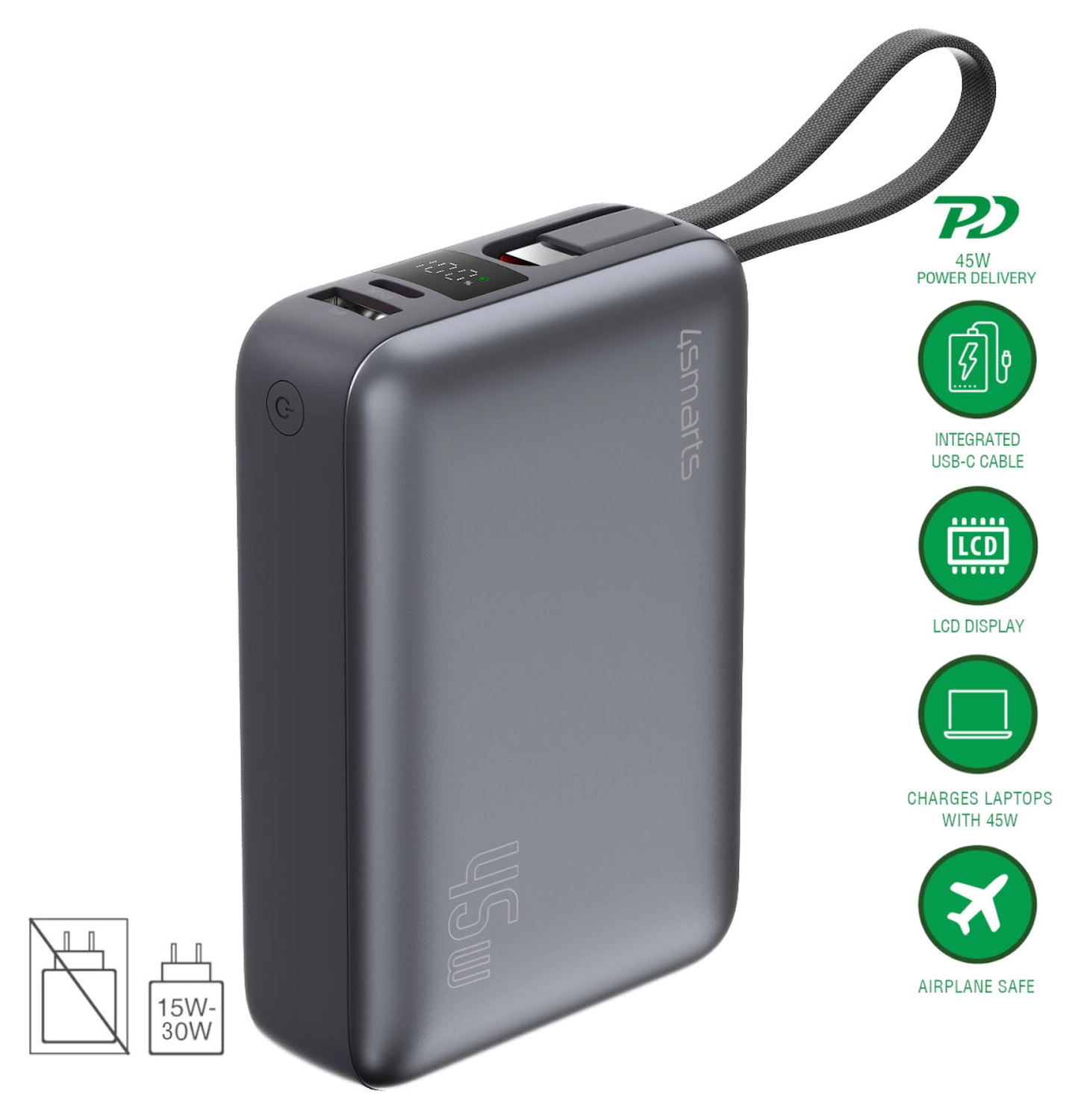 4smarts Enterprise Compact 20.000mAh Powerbank 45W Ingebouwde USB-C Kabel afbeelding 2