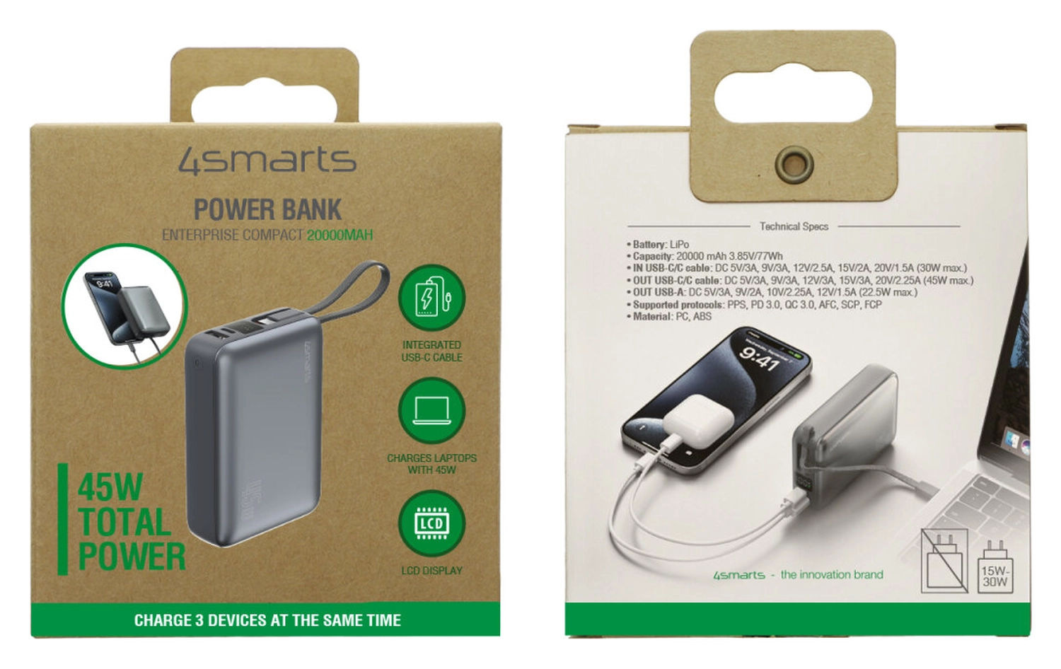 4smarts Enterprise Compact 20.000mAh Powerbank 45W Ingebouwde USB-C Kabel afbeelding 9