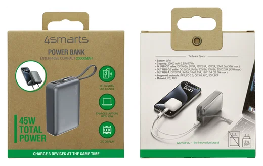 4smarts Enterprise Compact 20.000mAh Powerbank 45W Ingebouwde USB-C Kabel afbeelding 9