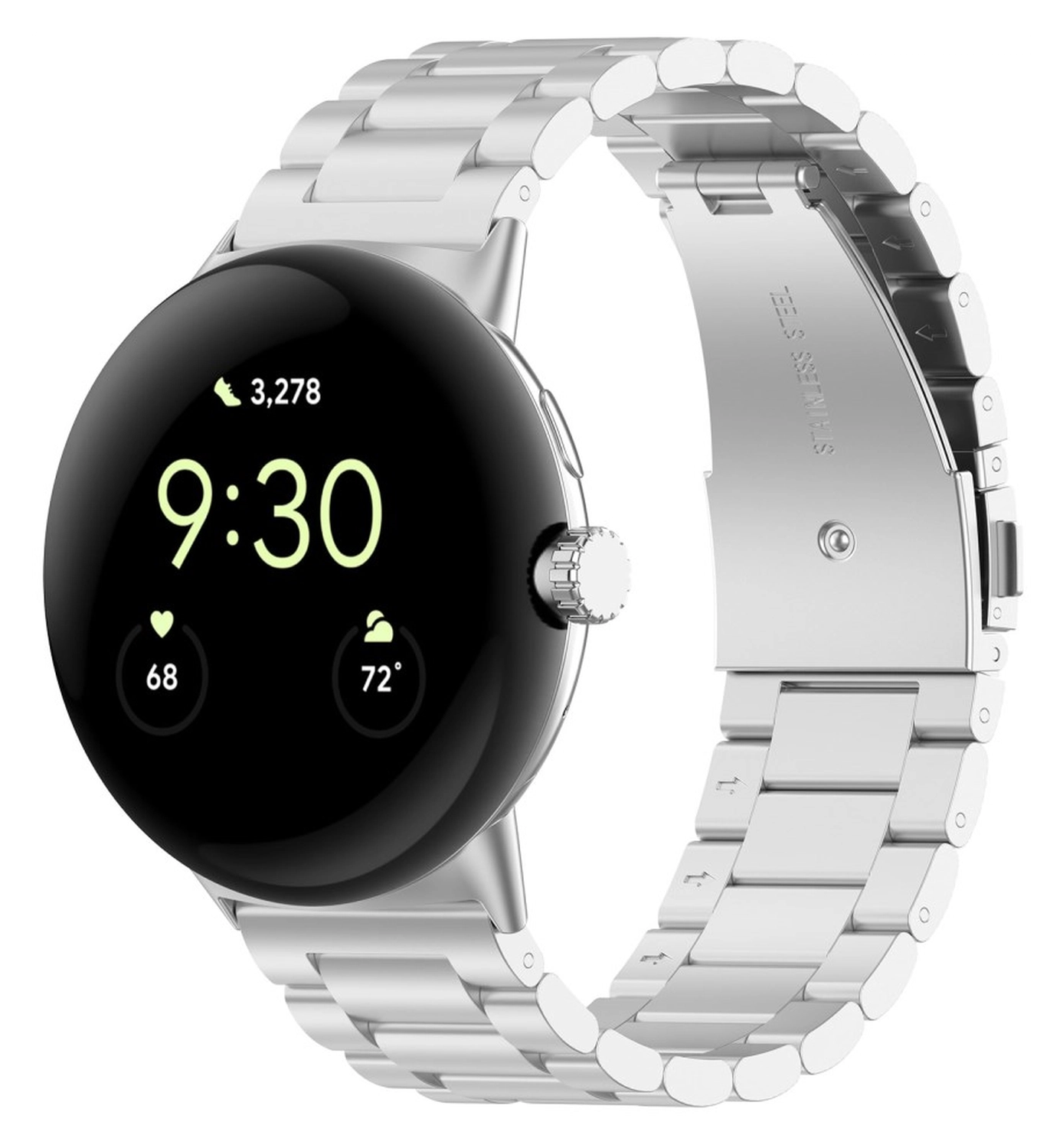Google Pixel Watch 3 45MM Bandje - Roestvrij Staal - met Schakels - Zilver afbeelding 2