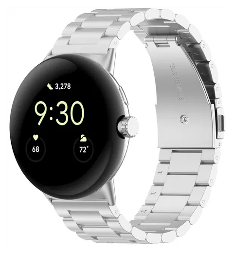 Google Pixel Watch 3 45MM Bandje - Roestvrij Staal - met Schakels - Zilver afbeelding 2