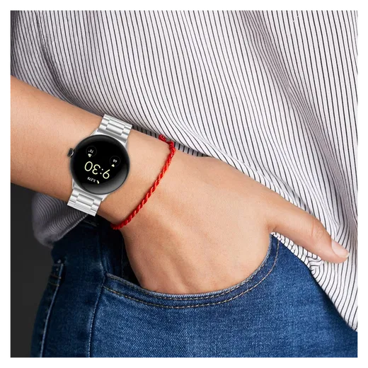 Google Pixel Watch 3 45MM Bandje - Roestvrij Staal - met Schakels - Zilver afbeelding 3