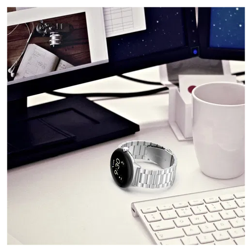 Google Pixel Watch 3 45MM Bandje - Roestvrij Staal - met Schakels - Zilver afbeelding 4