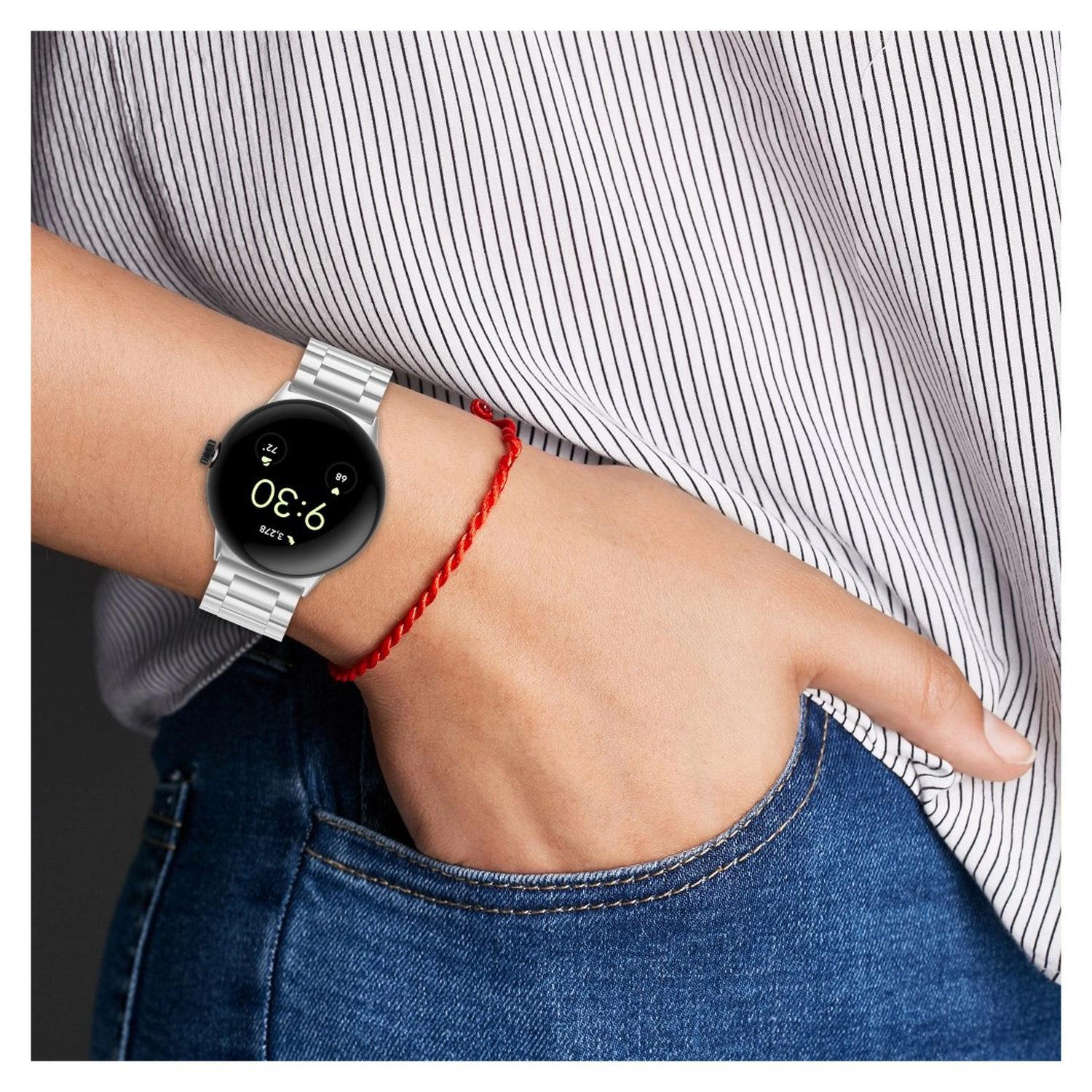 Google Pixel Watch 3 45MM Bandje - Roestvrij Staal - met Schakels - Zwart afbeelding 3