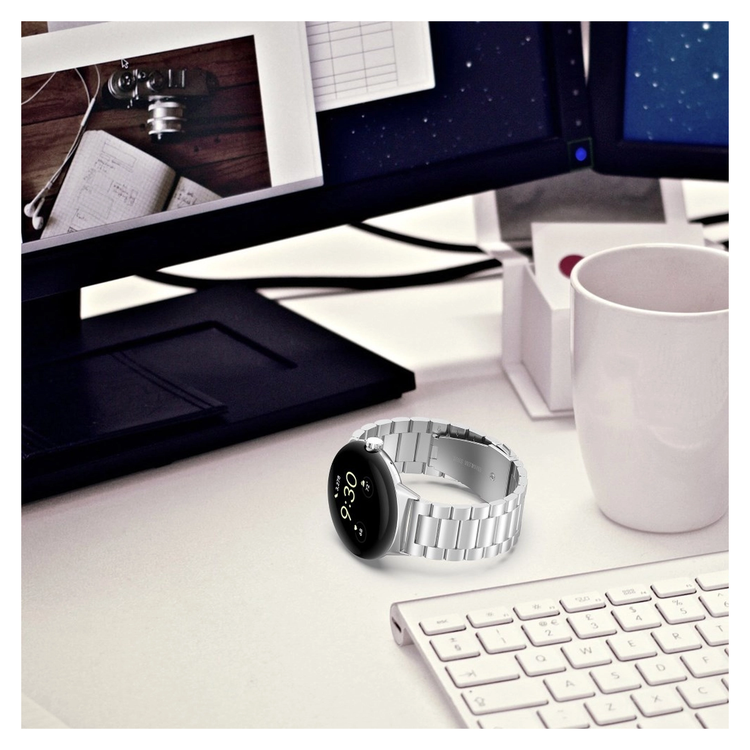 Google Pixel Watch 3 45MM Bandje - Roestvrij Staal - met Schakels - Zwart afbeelding 4