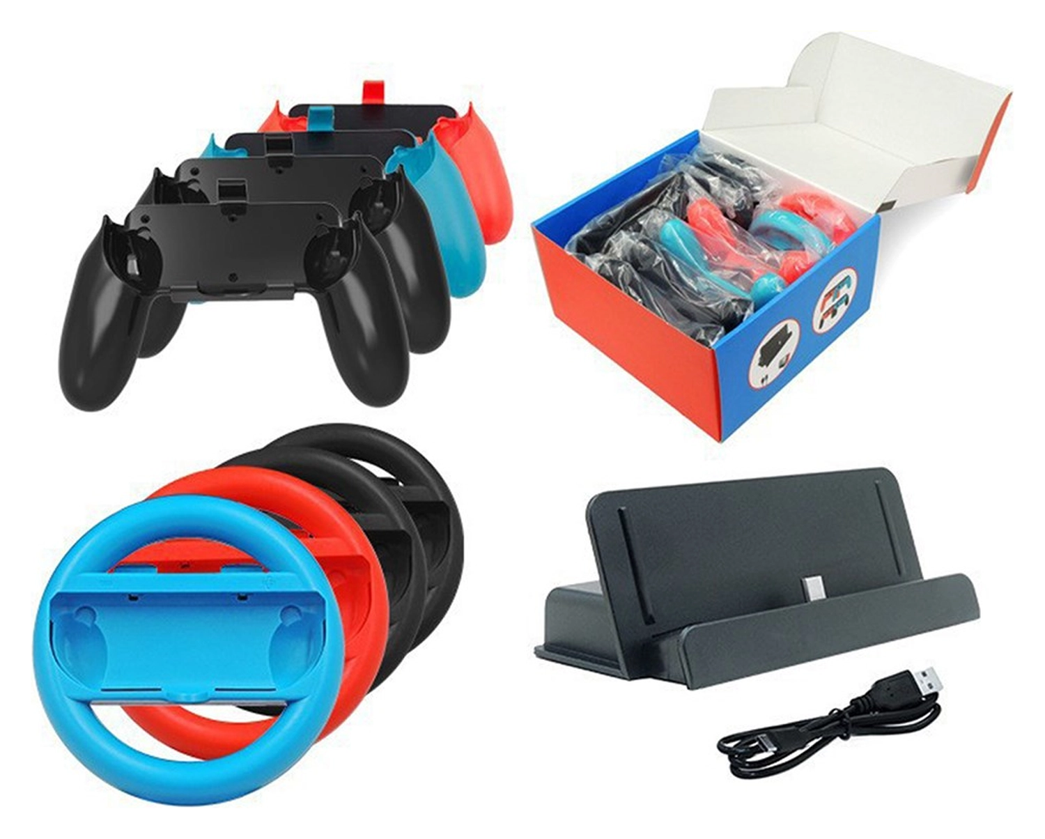 Nintendo Switch Game Accessoires Set Controller Grip, Stuurwielen & Oplaad Dock afbeelding 1