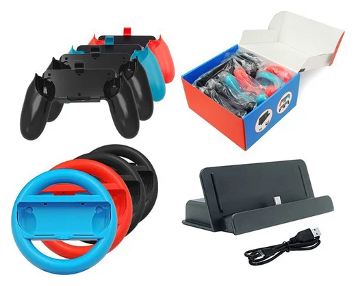 Nintendo Switch Game Accessoires Set Controller Grip, Stuurwielen & Oplaad Dock afbeelding 1