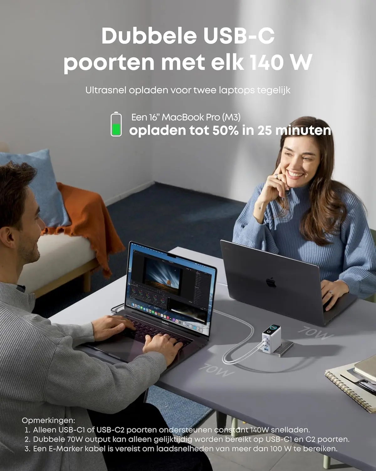Anker Zolo (140W) USB-C Oplader GaN Snellader voor MacBook/Laptop Zilver afbeelding 3